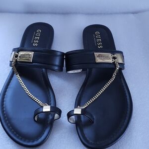 Guess black sandals with gold chain